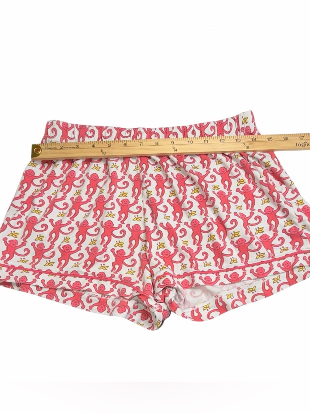 Roller Rabbit Monkey Print Pajama Set Size Small Pink White Short Sleeve Shorts - Picture 6 of 9